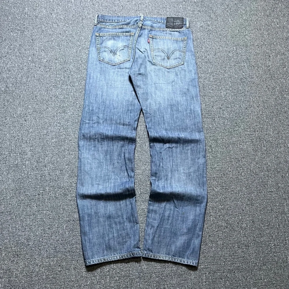 Levi's 505 Straight Fit Jeans 33x34 Blue Distressed Denim Mens Pants Nice Wash
